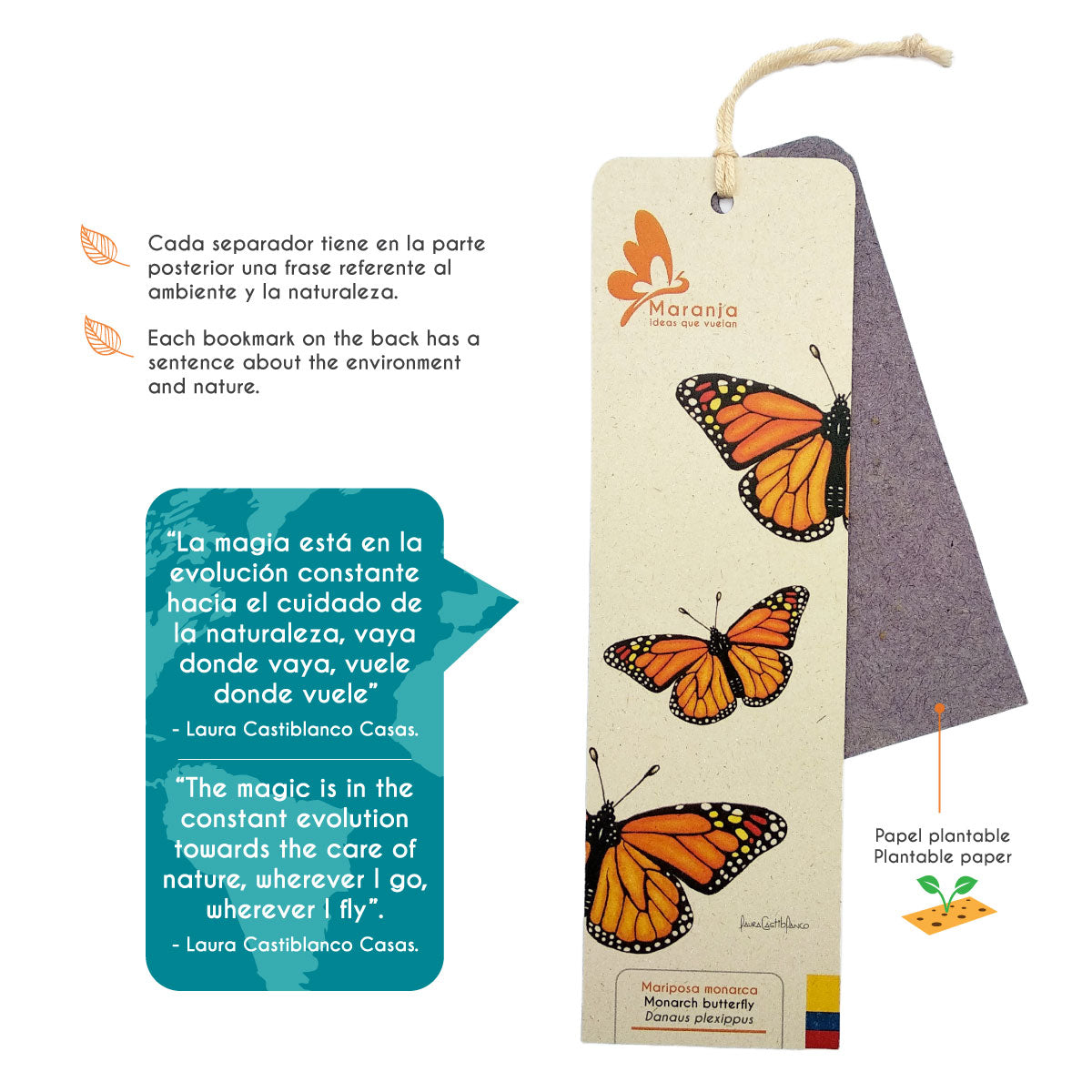 Separador de libros / Marcapáginas de Mariposa monarca