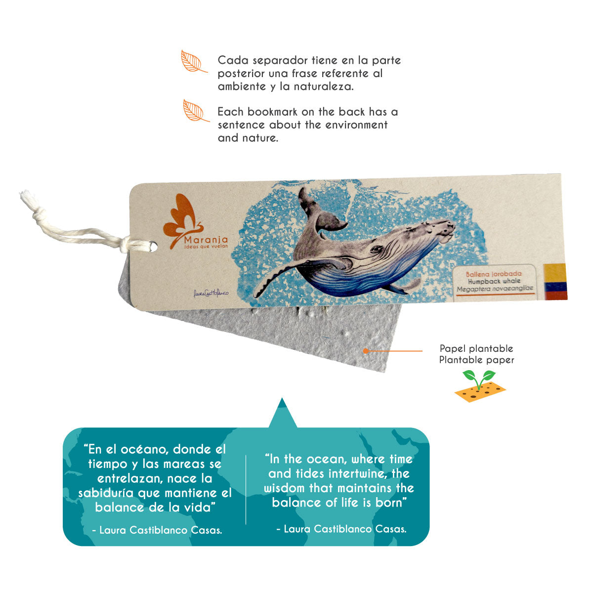 Separador de libros / Marcapáginas de Ballena jorobada