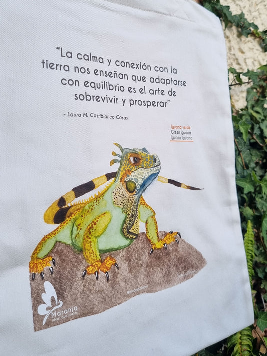 Bolsa / Totebag Iguana verde + Papel plantable