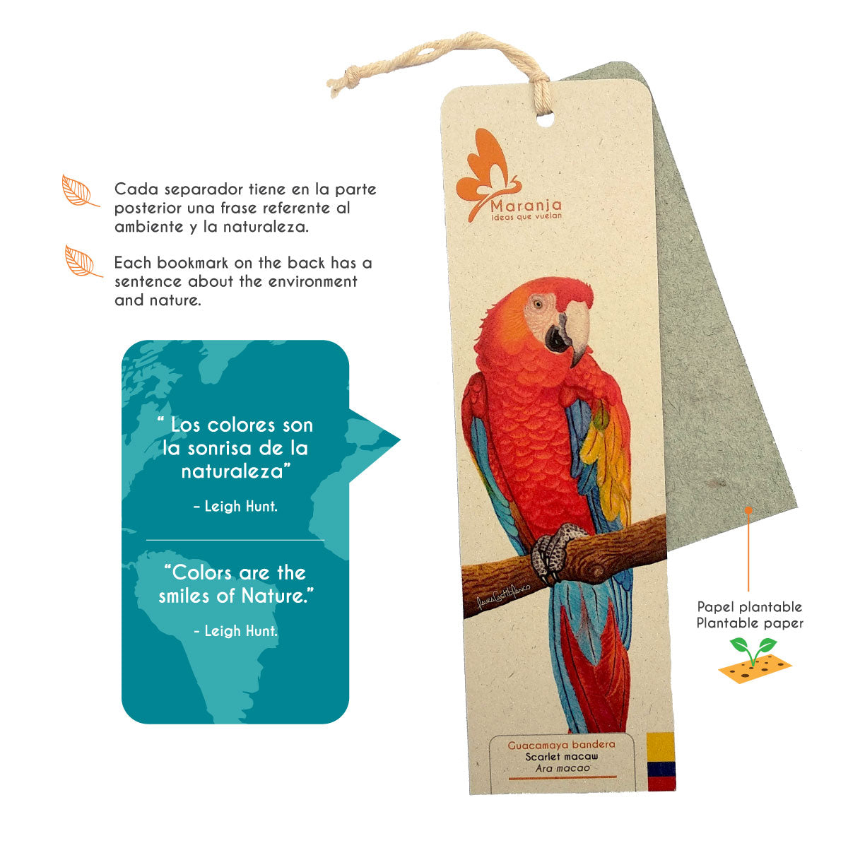 Separador de libros / Marcapáginas de Guacamaya bandera