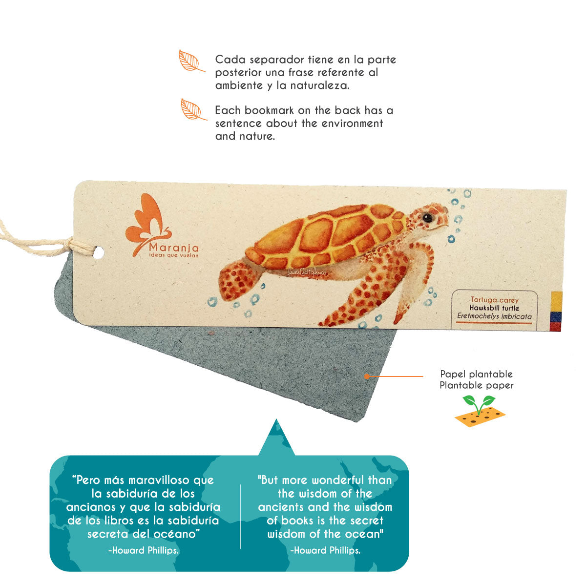 Separador de libros / Marcapáginas de Tortuga carey